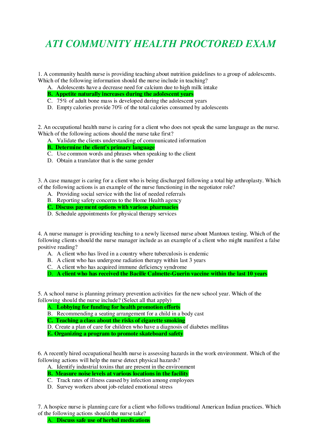 Preview of ATI COMMUNITY PROCTORED EXAM